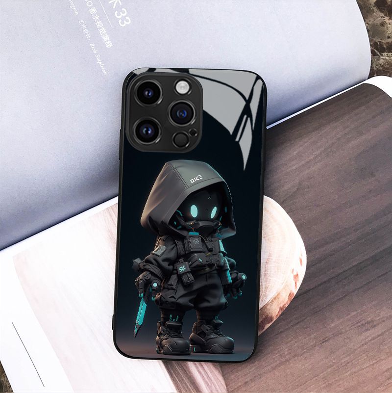 iPhone 17 Pro Max kılıfı, cyberpunk deseni, cam, trendy tasarım