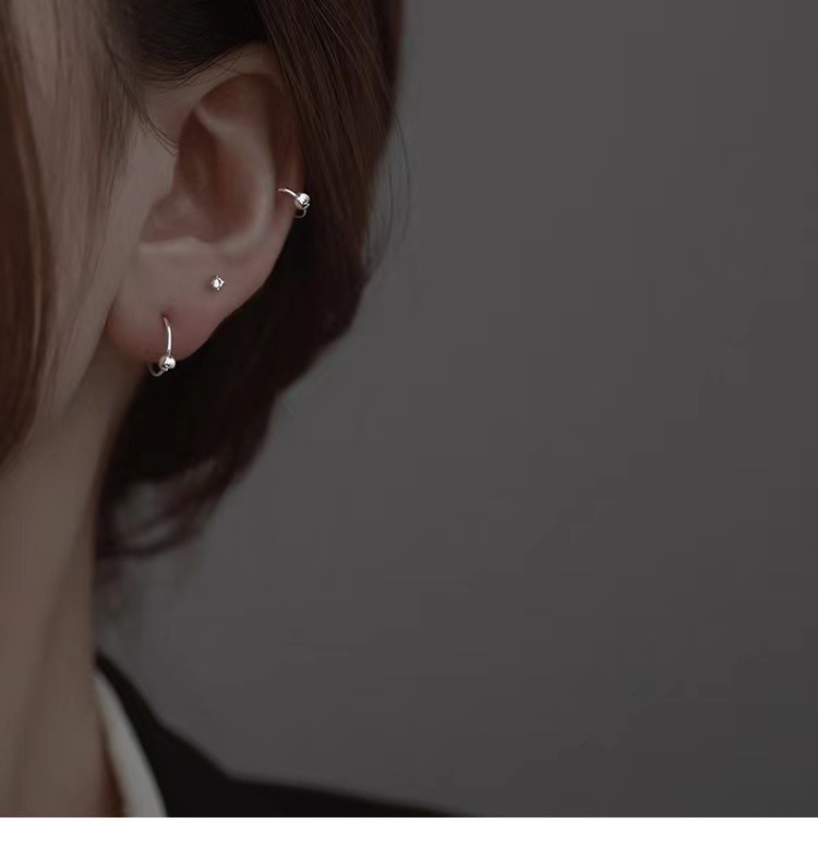 S999 gümüş boncuk küpe, minimalist, kore tarzı retro