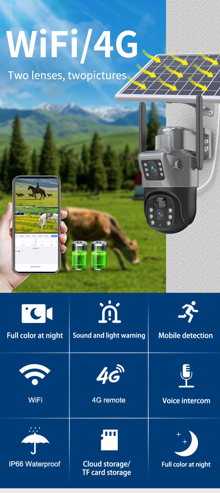Gunball 4G güneş enerjili kamera, gece görüşlü çift lens