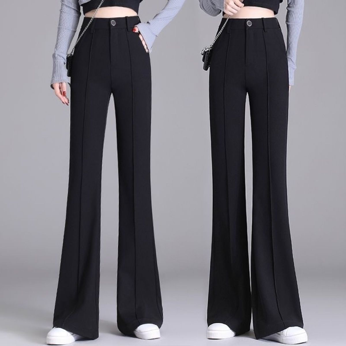 加绒加厚黑色微喇裤女2026秋冬新款高腰修身显瘦弹力休闲西装长裤