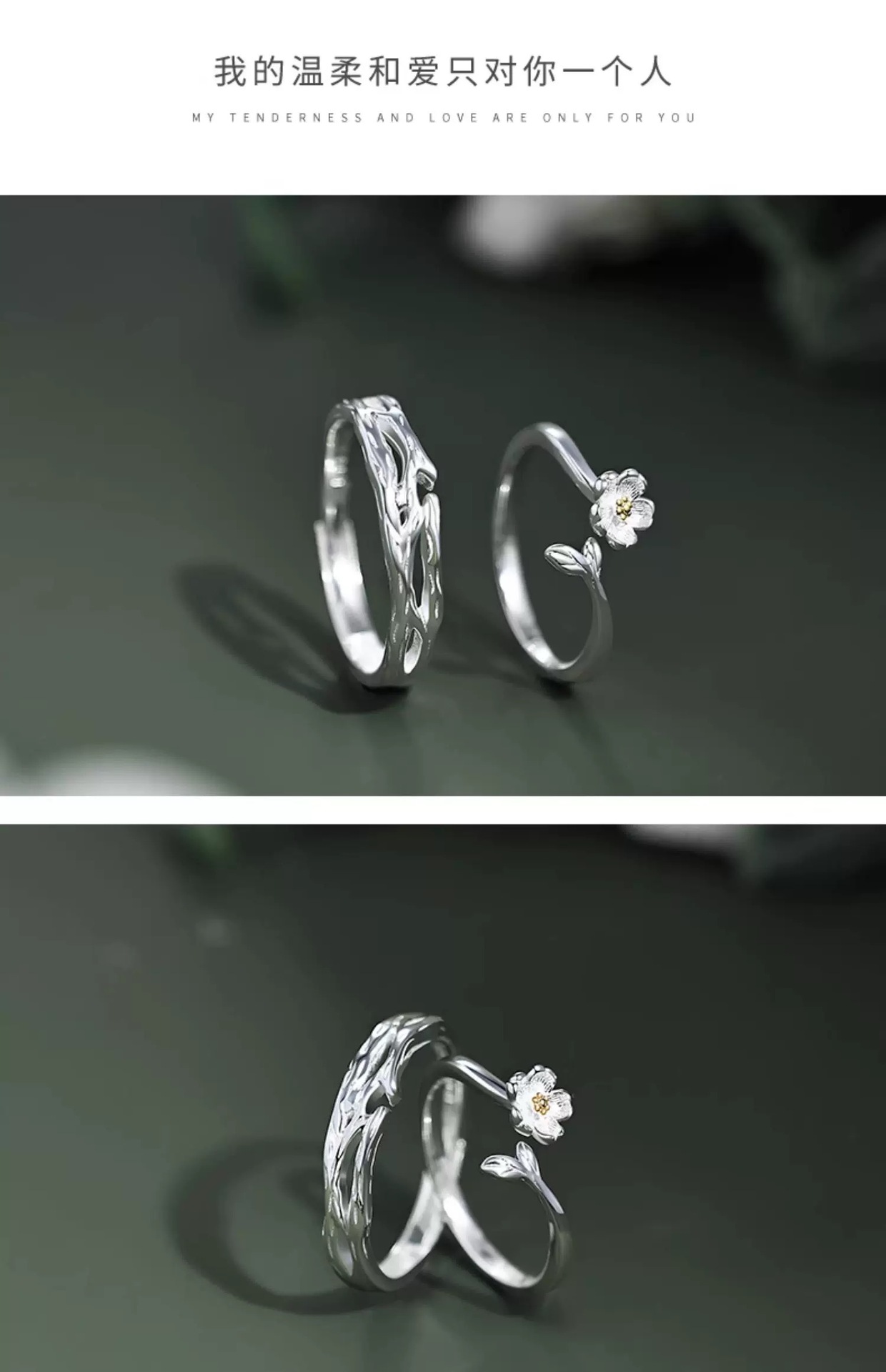 Mooli Sterlingsilber S999 Paarring, Blatt- und Blütendesign