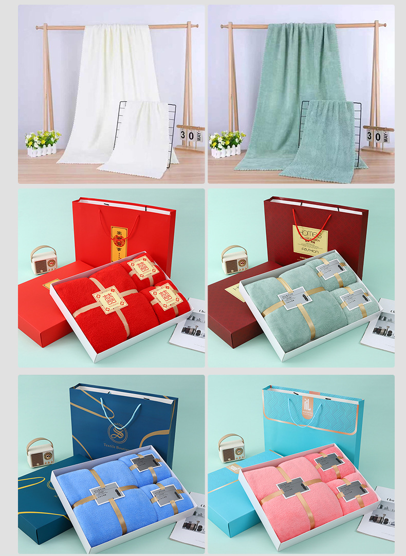Coral fleece towel 3-piece set custom logo gift box