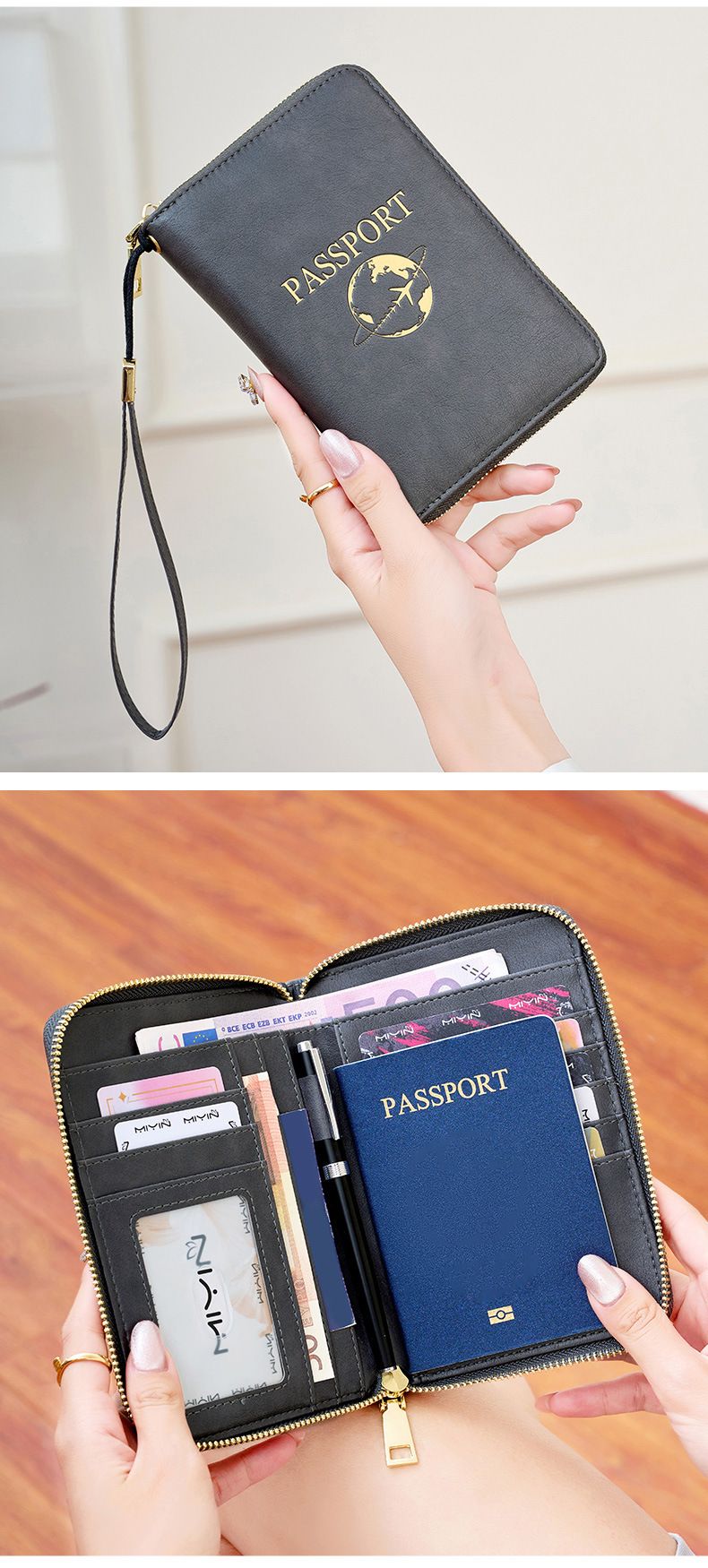 RFID passport wallet, multi-functional, magnetic protection