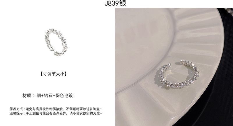 Silver zircon open adjustable ring, elegant