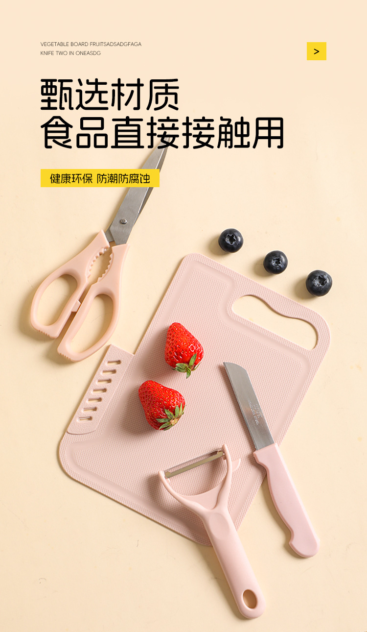 Stainless steel knife set with fruit and peeling knife, portable cutting board