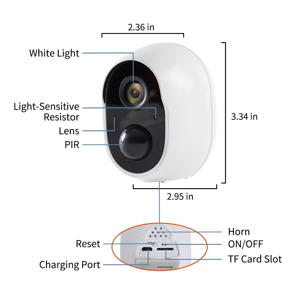 Wireless WiFi surveillance camera, 3MP, smart home