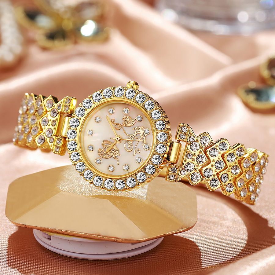Women's quartz watch with rhinestone detail and Roman numerals