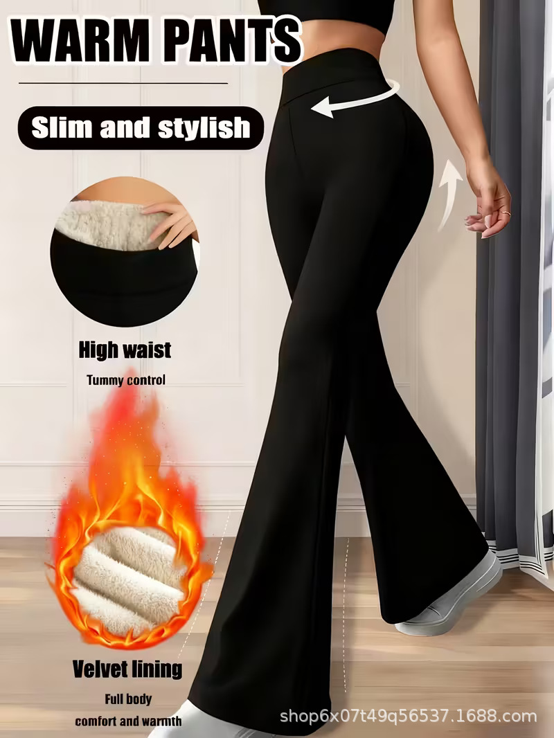 Herbst-Winter Damen Schlaghosen, hohe Taille, Fleece gefüttert, Yoga