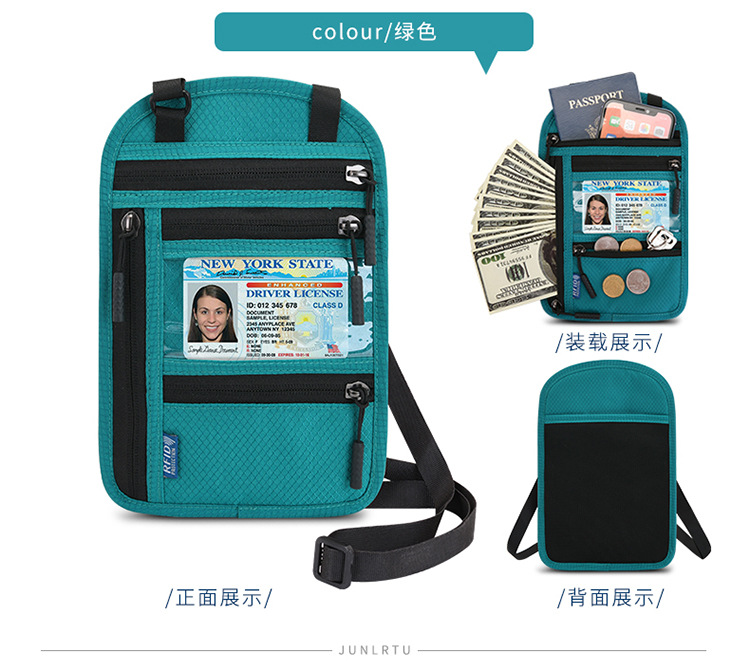 RFID neck wallet for travel documents and passport