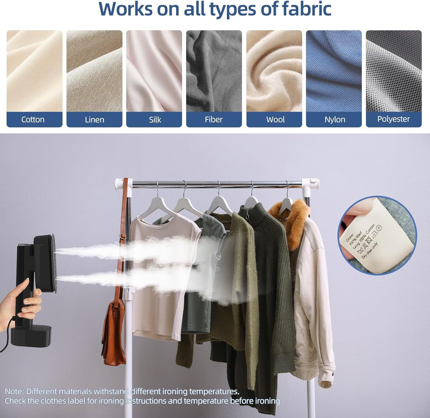 Vertical garment steamer, high power, portable, quick wrinkle removal