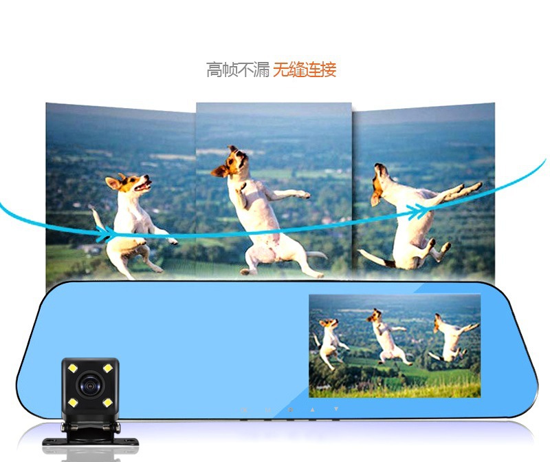 Dual-channel dash cam front-rear, 5-inch screen, loop recording
