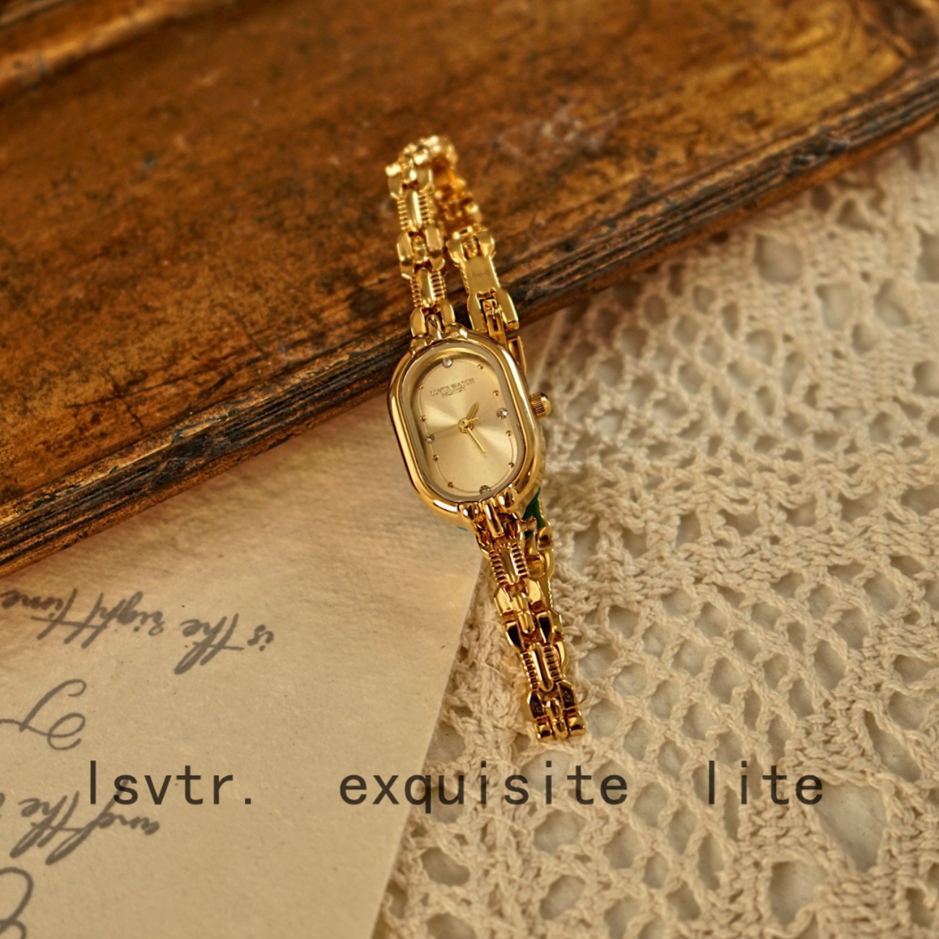LSVTR Vintage-Damenuhr in Gold mit Mini-Armband