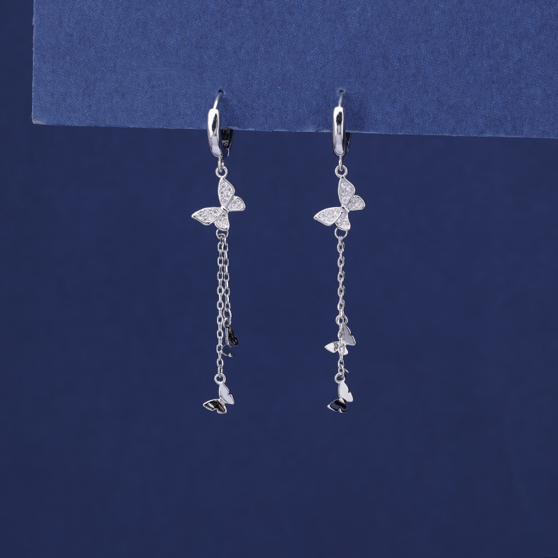 S925-Silber Schmetterling Quasten Ohrringe Damen