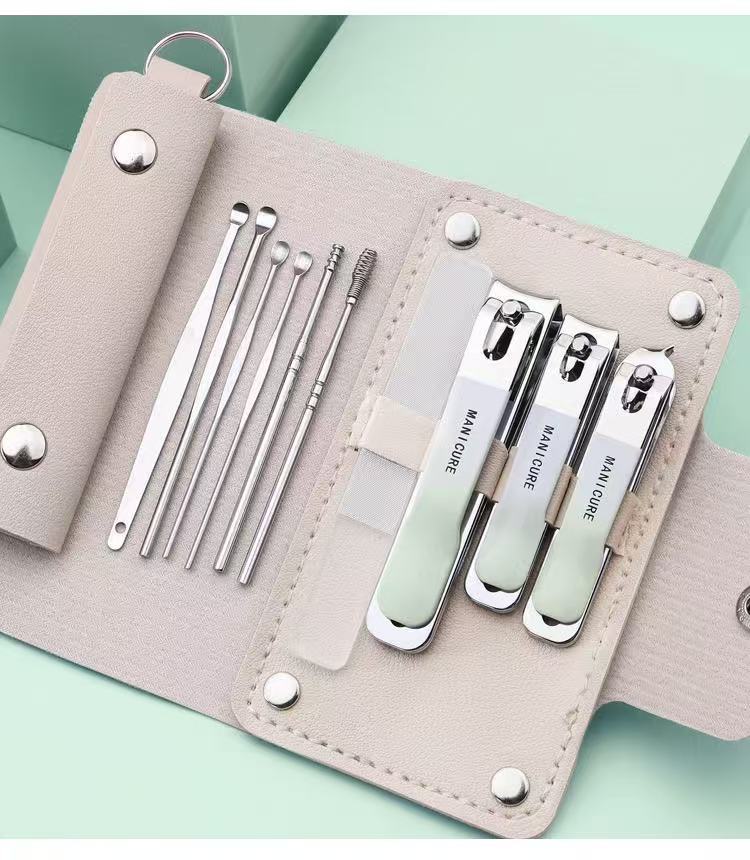 Nail care set, leather case, manicure-pedicure tools, 10 pieces