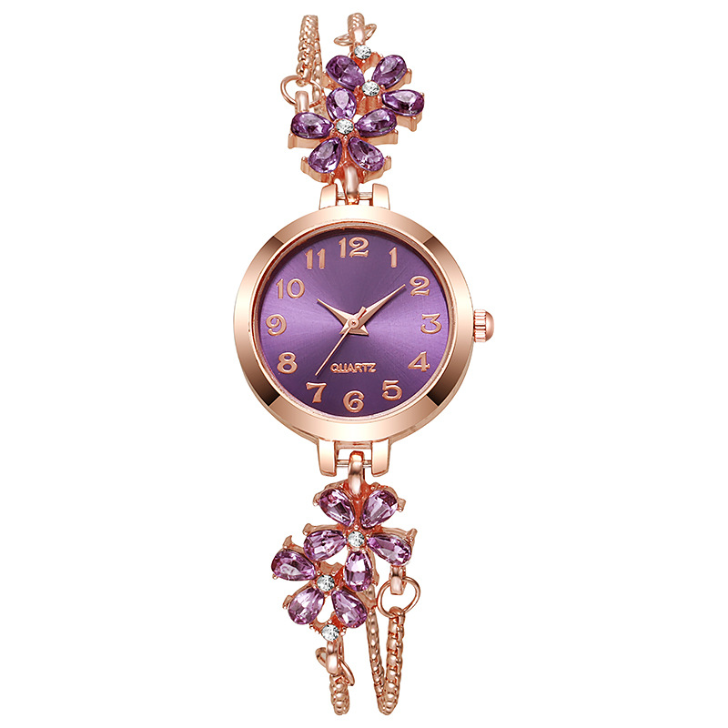 Floral rhinestone women's watch pull-string bracelet