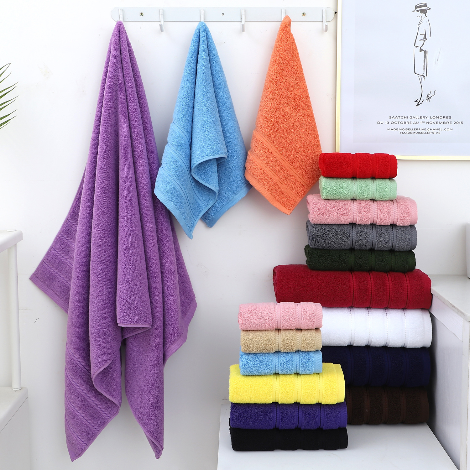 Cotton towel set 6-piece twill weave combed cotton bath and hand towels