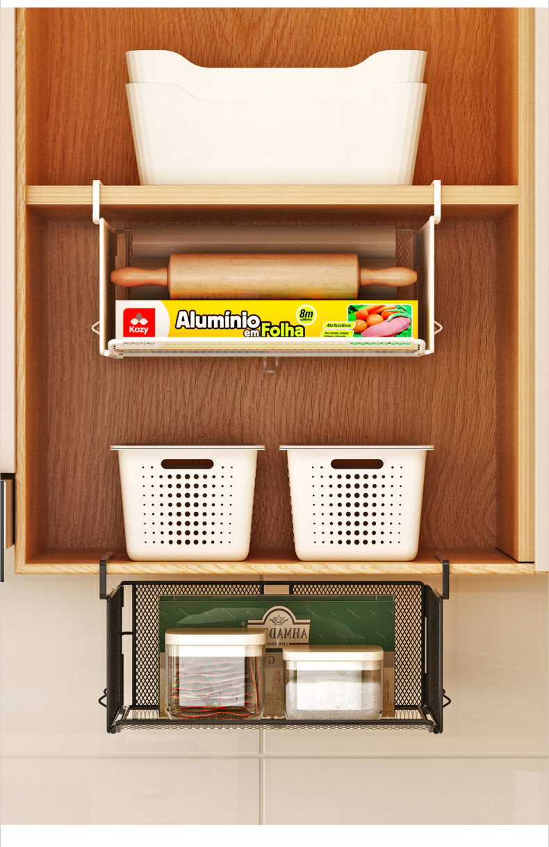 Kitchen storage rack, foldable basket, multi-layer mesh