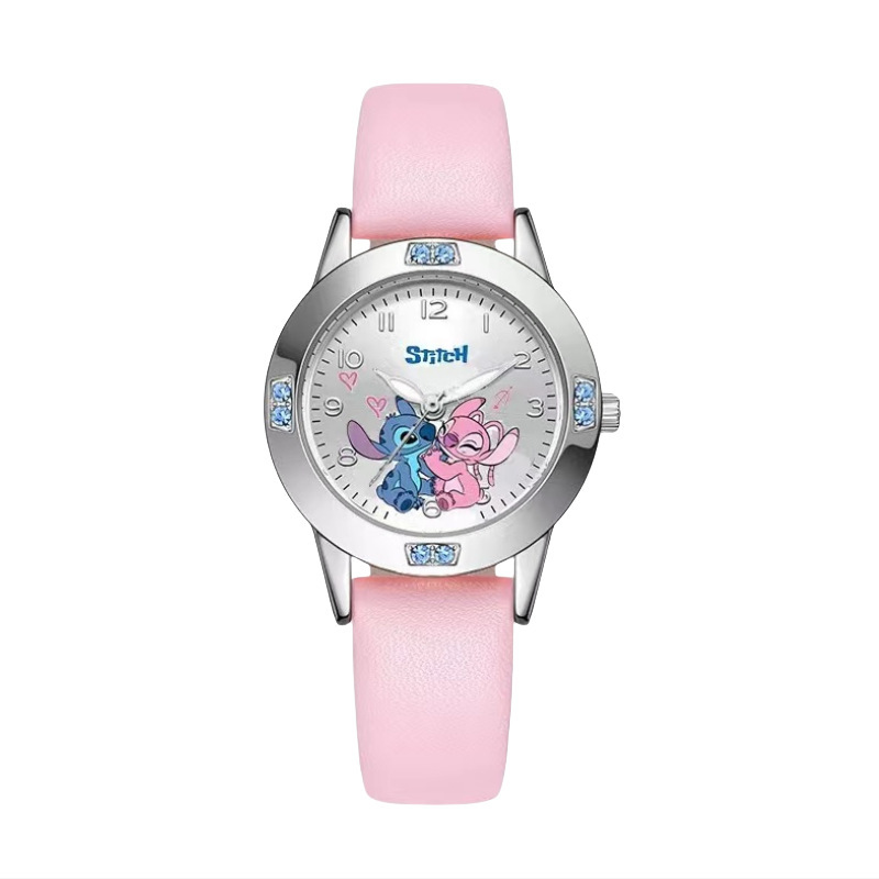 Cartoon-Damenuhr Quarzwerk Strass-Legierung Lederarmband