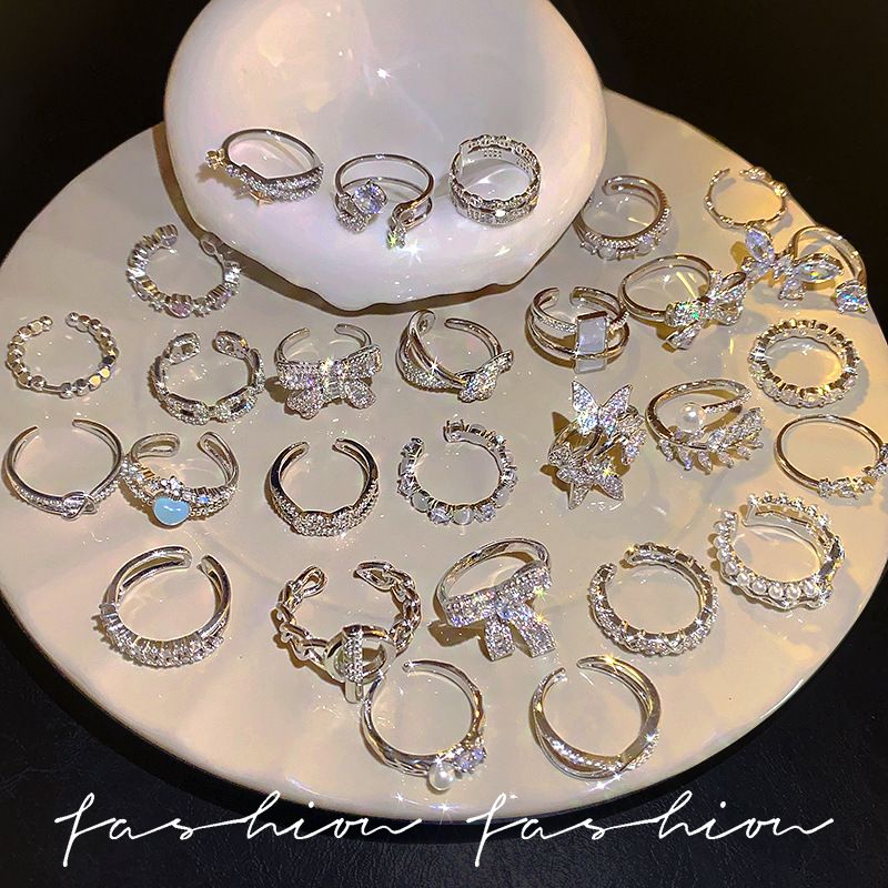 Pearl Zircon Butterfly Ring for Women, Couple Ring