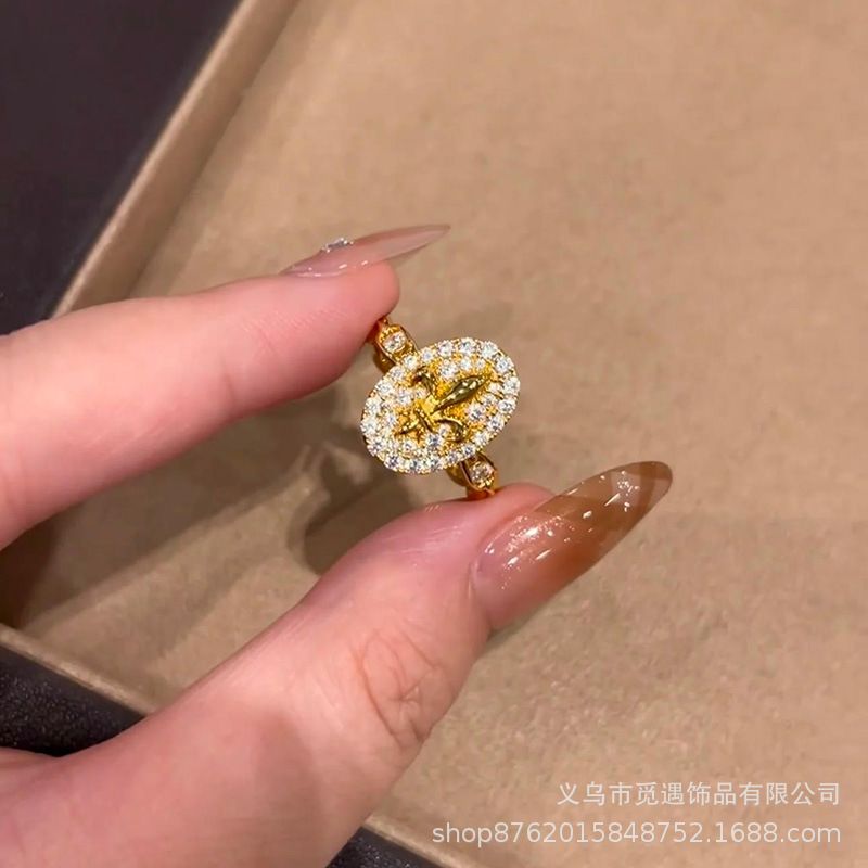 老钱风！中古满钻鸢尾花戒指女轻奢小众高级感独特叠戴食指戒指环