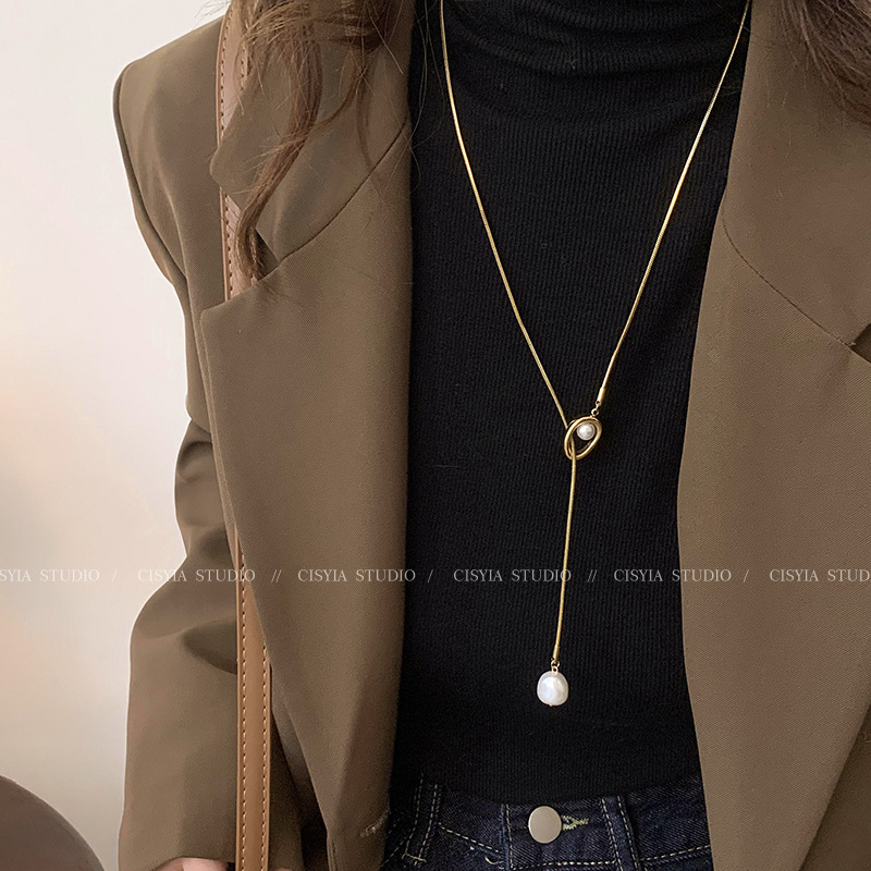 Lange Halskette Vintage Perlen Gold Pullover Kette elegant