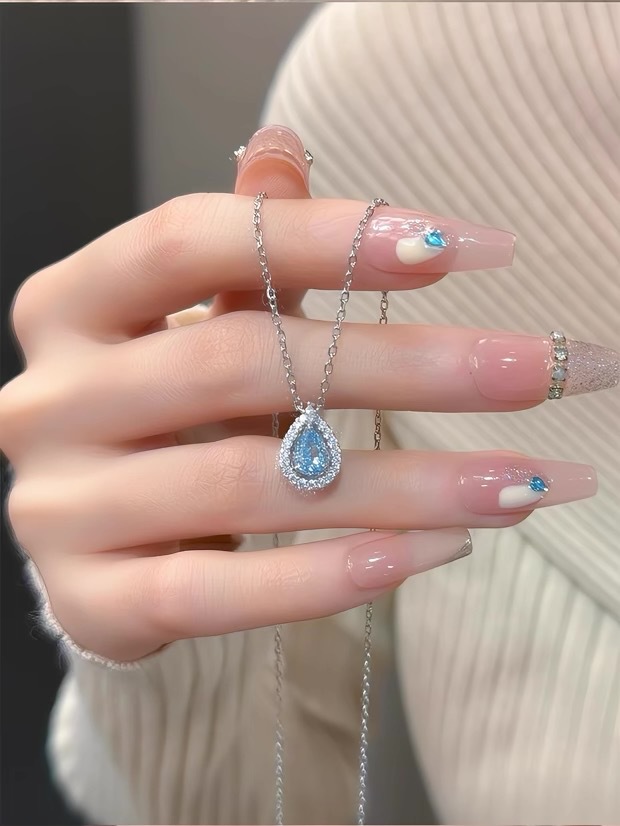 S999 Silberhalskette, Tropfenform, mit Strass
