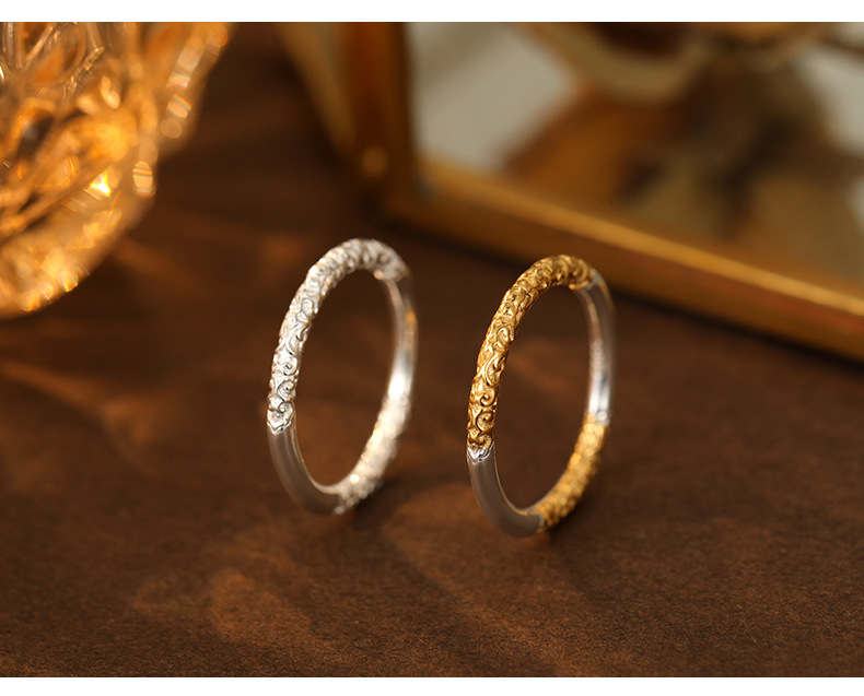 S999 sterling silver flower ring, gold plated, antique