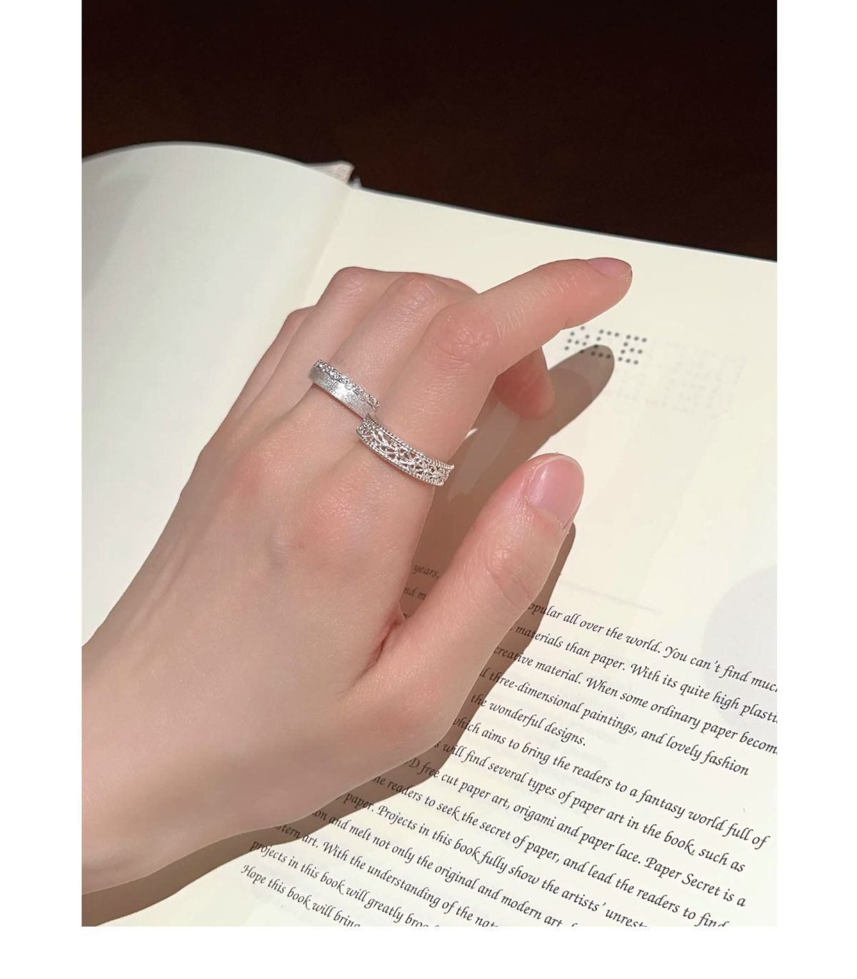 S925 sterling silver brushed flower open ring for women