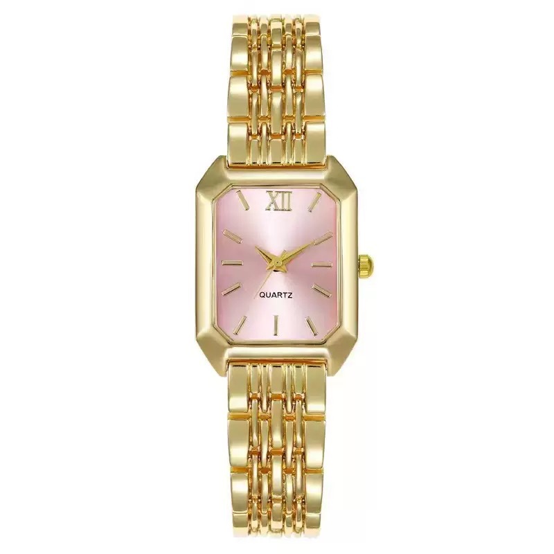 Women's square quartz watch, steel strap, minimalist design