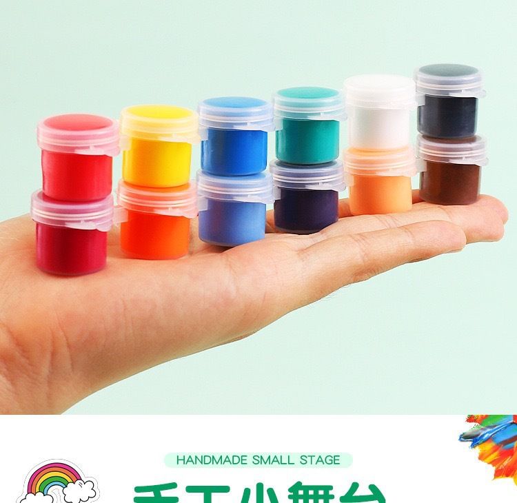 儿童丙烯颜料12色套装6连体美术画画DIY石膏娃娃填色水彩颜料