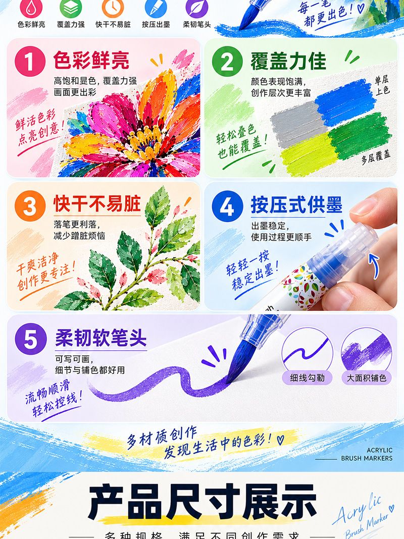 Acrylic marker set soft tip children's drawing