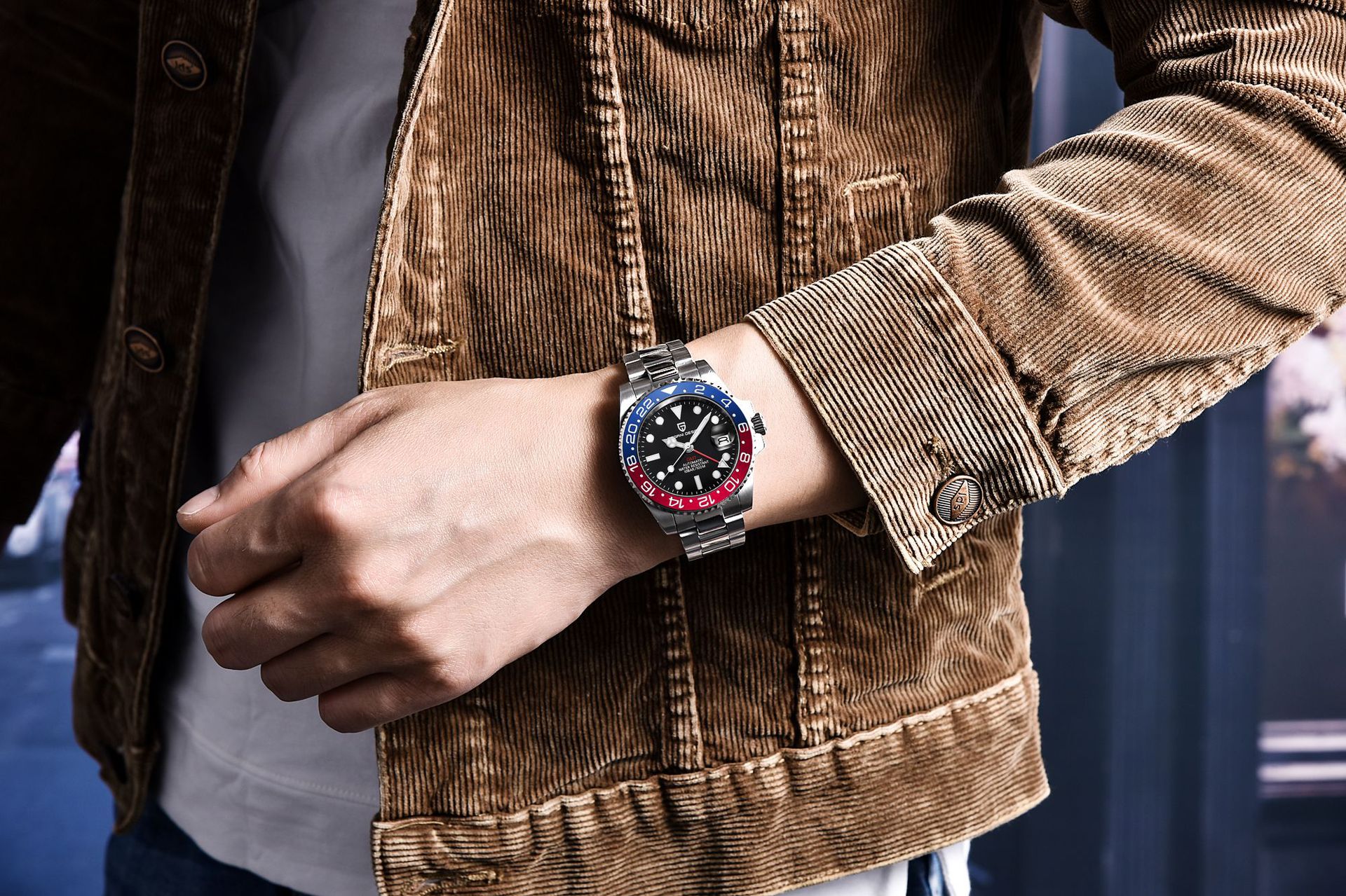 PAGANI DESIGN PD-1662 Herren-Automatikuhr, GMT, Leuchtkalender