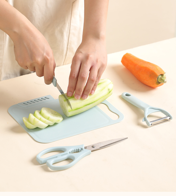 Stainless steel knife set with fruit and peeling knife, portable cutting board