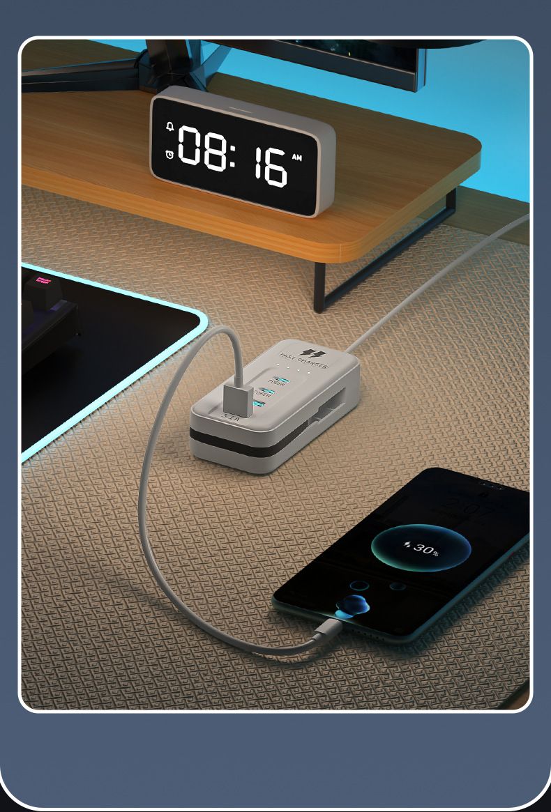 Multi-port USB charger with 5 USB outlets, home and dorm use