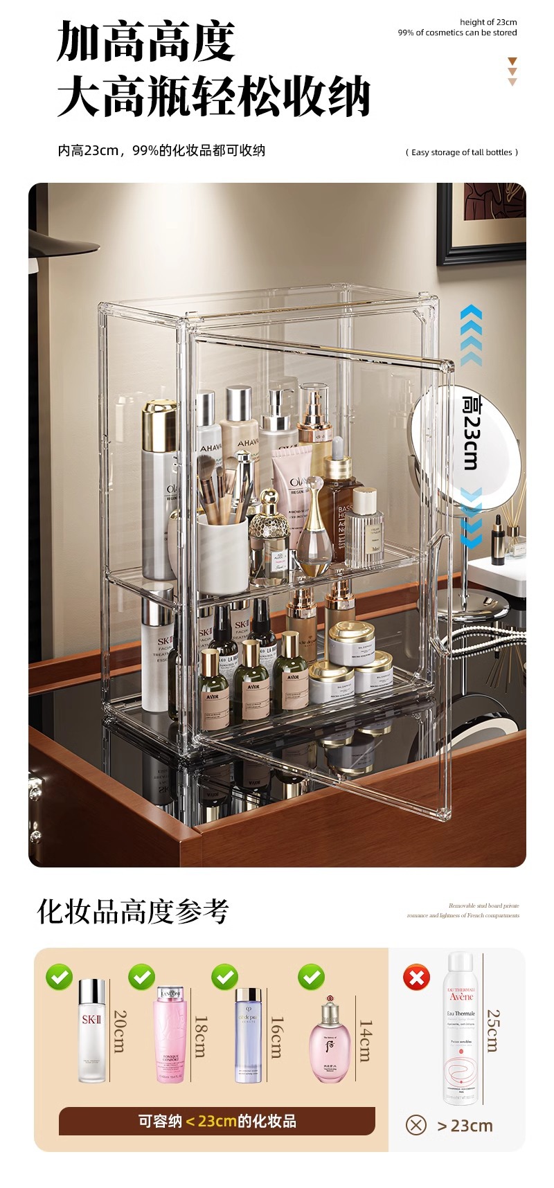 Cosmetic storage box, acrylic, dustproof, multilayer design