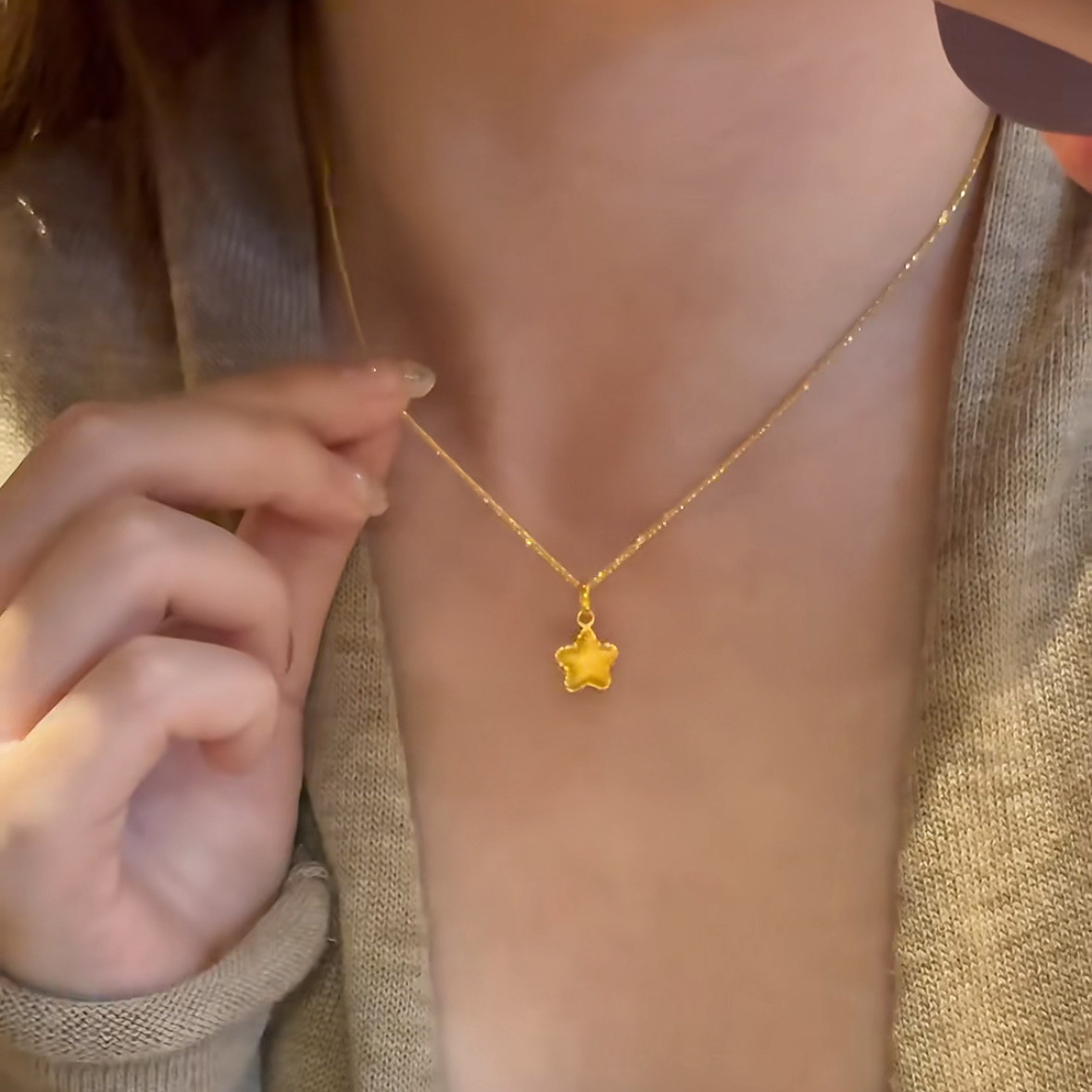 24K altın kaplama yıldız kolye beş köşeli