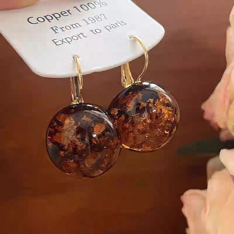 Fransız Vintage Küpe Karamel Kehribar Renkli Boncuklu