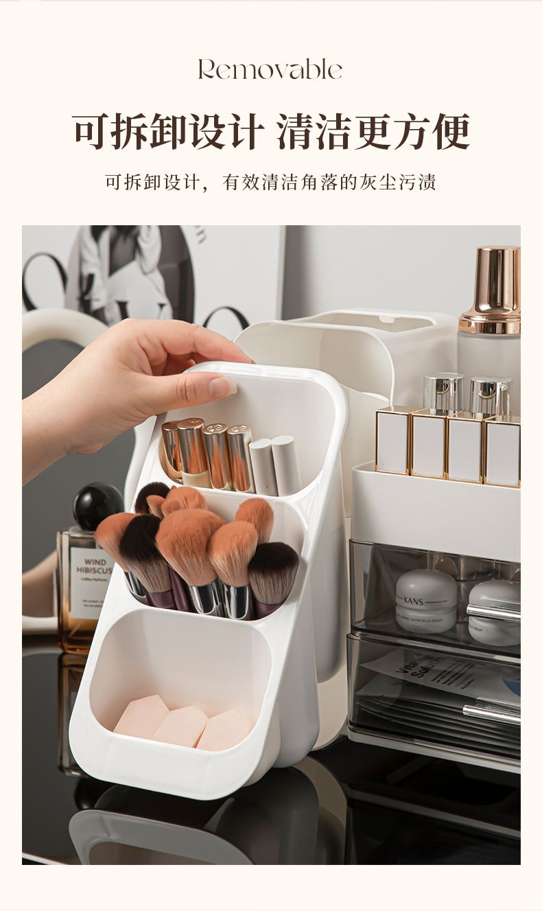Desktop cosmetics organizer box, multi-layer, vanity makeup station