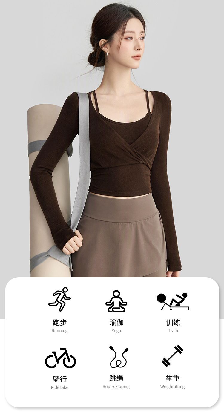 Yoga Long Sleeve Top with Pilates Training Support Chest Pad