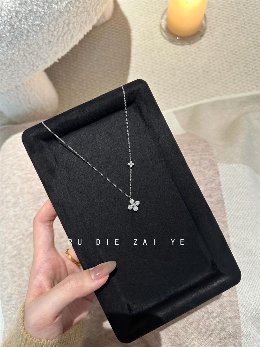 Çift zirkon çiçek kolye, zarif kadın klavikula zinciri