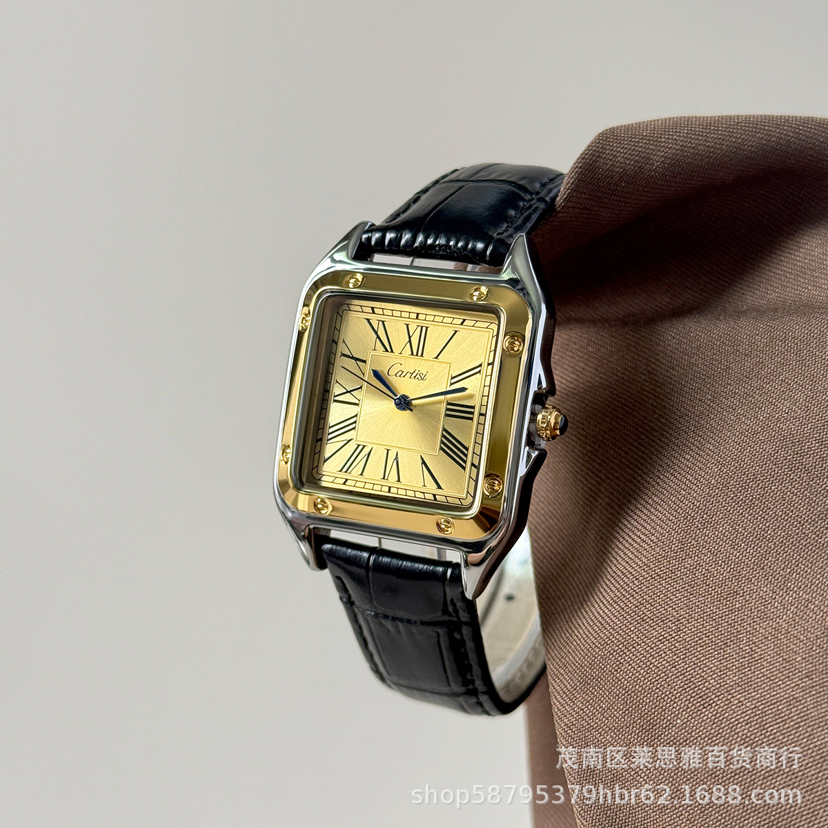 Cartisi men's wristwatch, square, roman numerals, leather strap