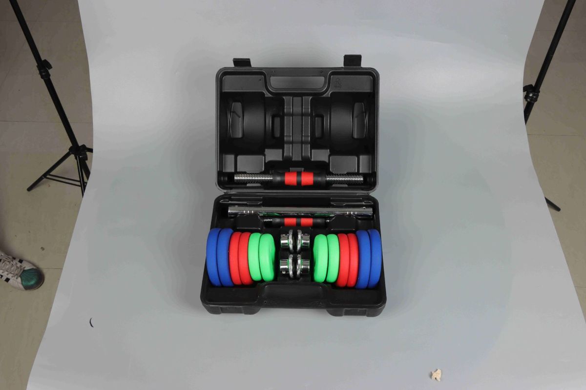Colorful vinyl-coated dumbbell set, fitness shaping, adjustable