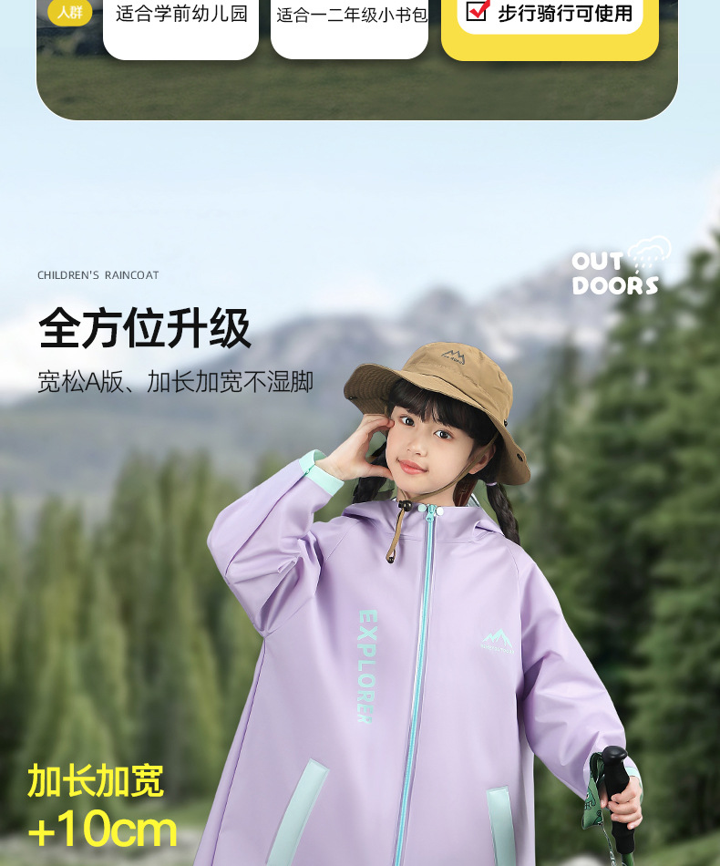 Beimei Children's Raincoat with Backpack Space