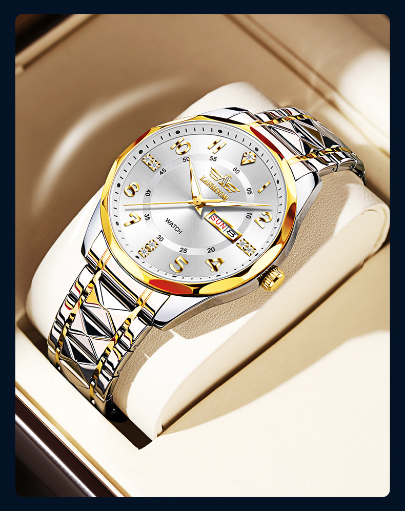 LANMSOM Herrenuhr Quarz, Stahlarmband, wasserdicht