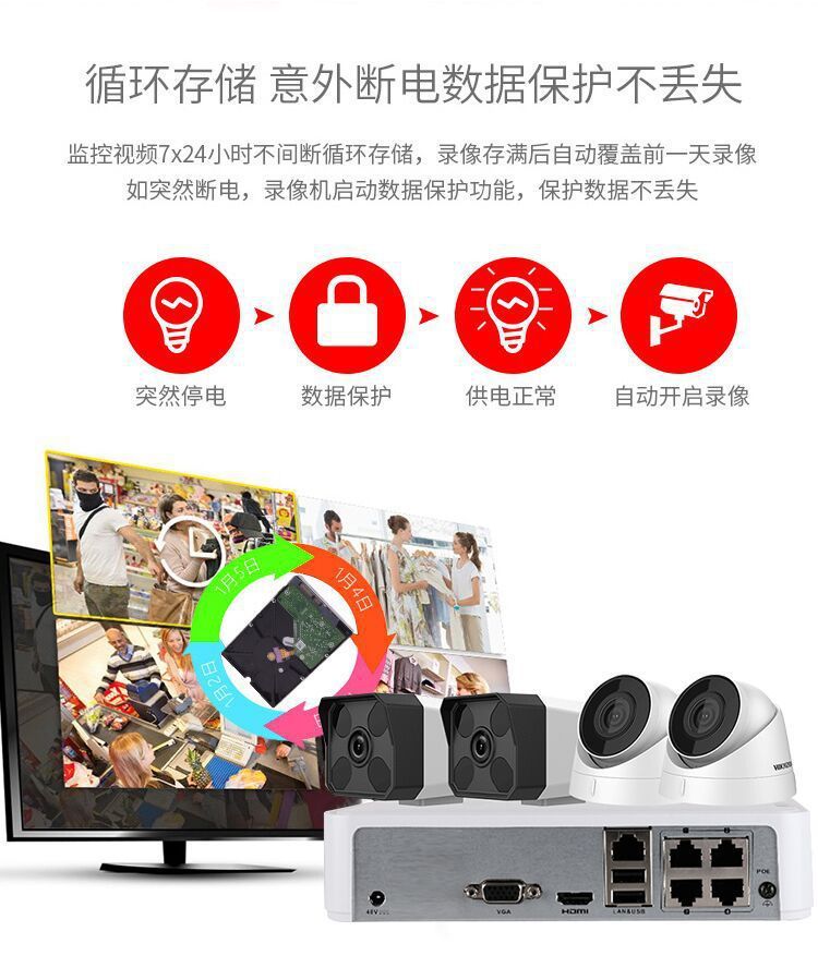 Hikvision 2MP POE gözetleme kamerası seti, gece görüşü