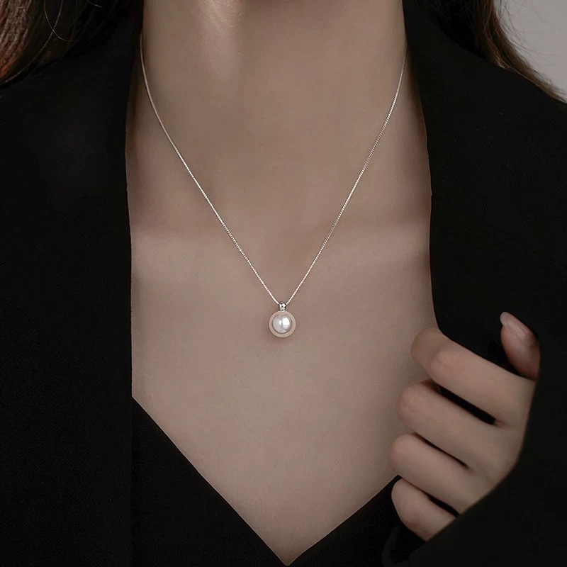 S925 Silber Perlenkette, elegant, Schlüsselbeinlänge