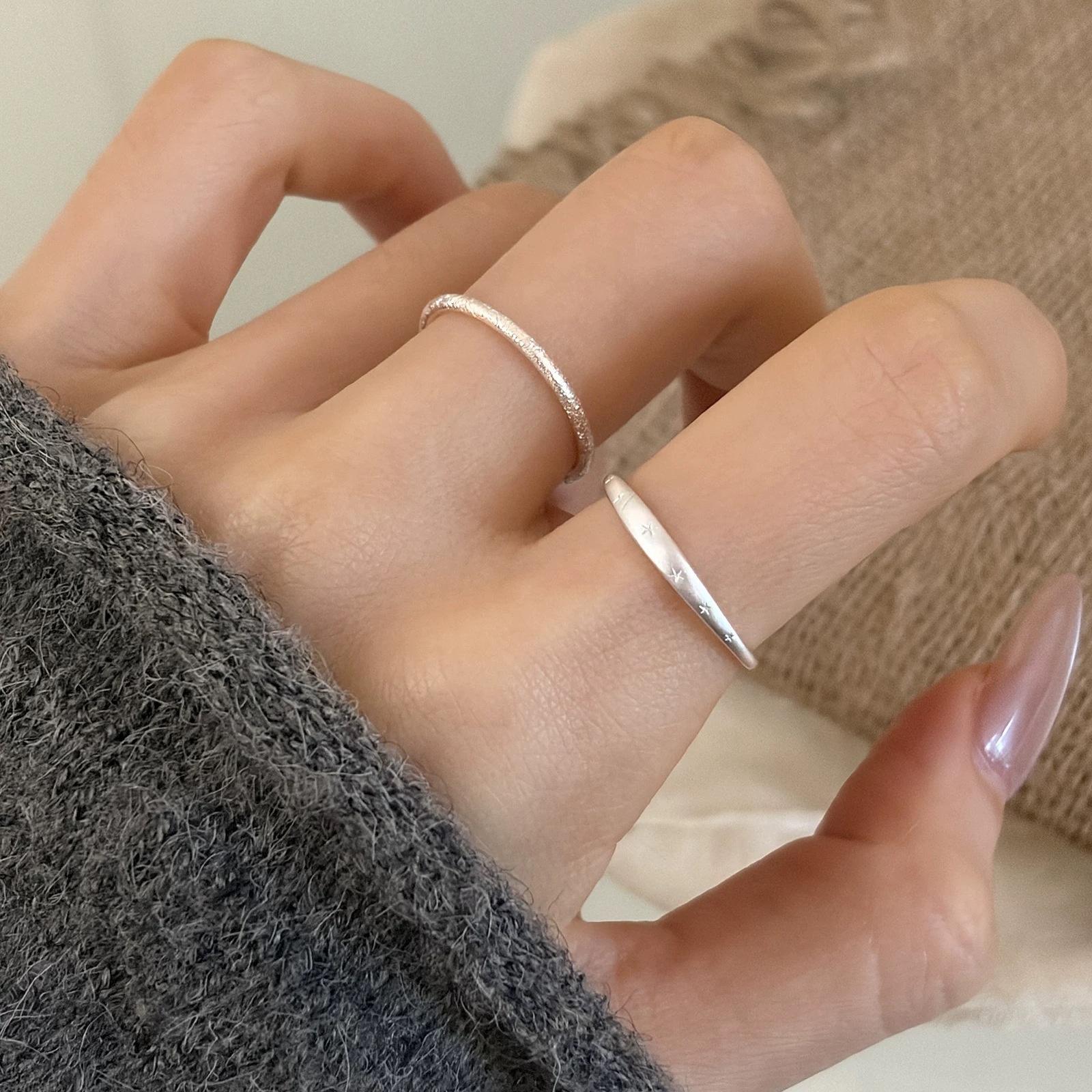S925 Sterlingsilber Fünfzackstern Ring, mattiert, elegant