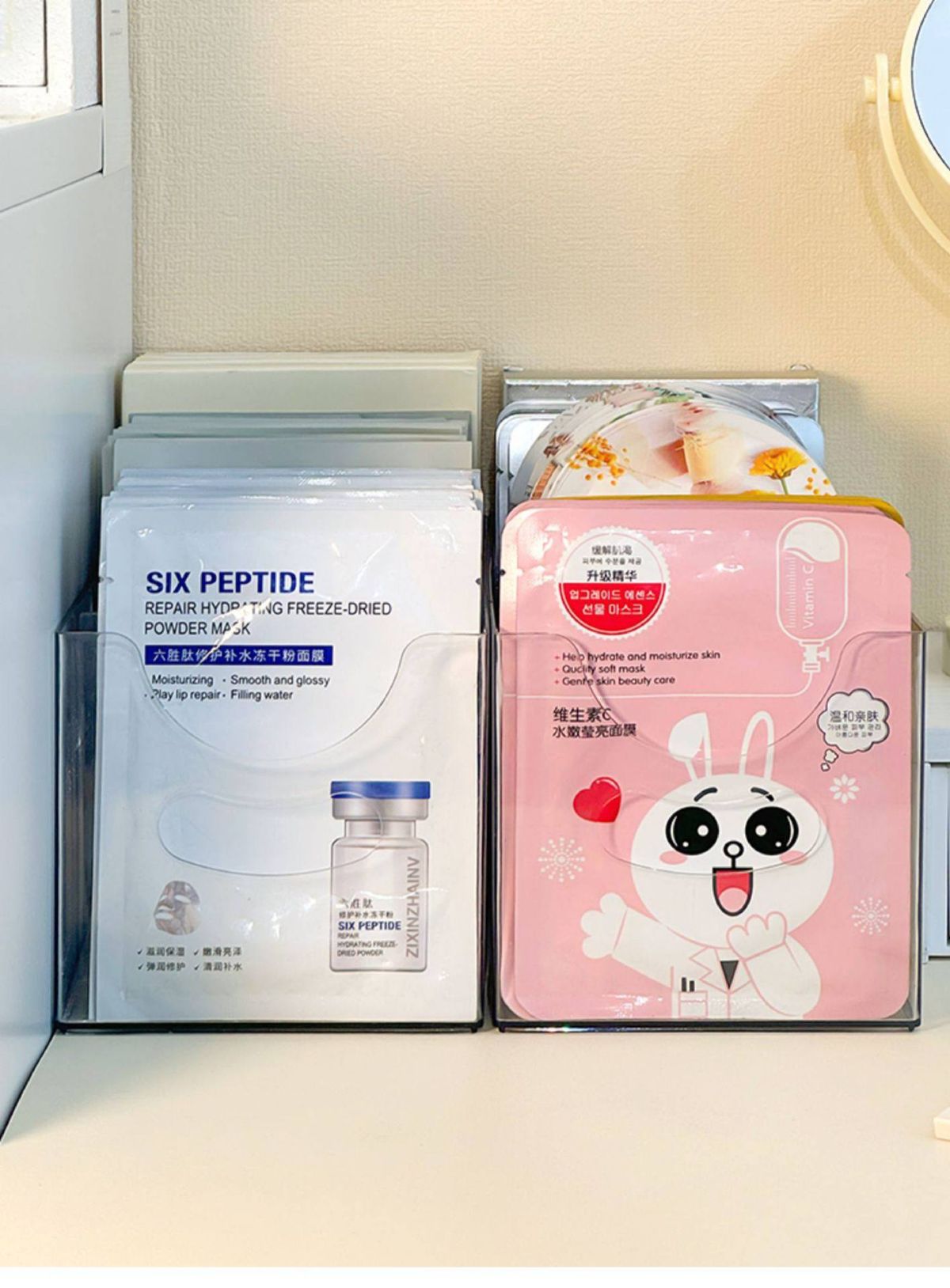 Acryl-Maskenaufbewahrungsbox mit transparenten Fächern