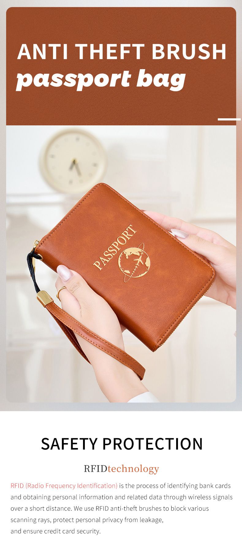 RFID passport wallet, multi-functional, magnetic protection