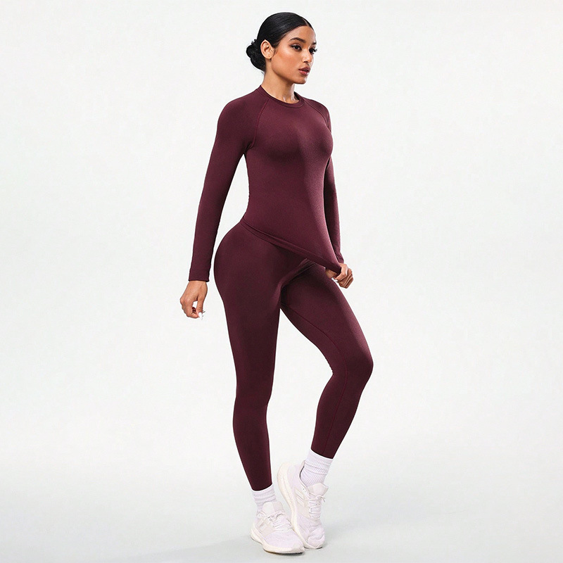 Women's yoga set, two-piece, long sleeve, fitted pants
